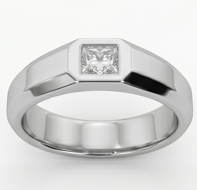 Herren Ring Prinzessin Schliff Aus der Erde Abgebauter Natürlicher Diamant Weiß Gold