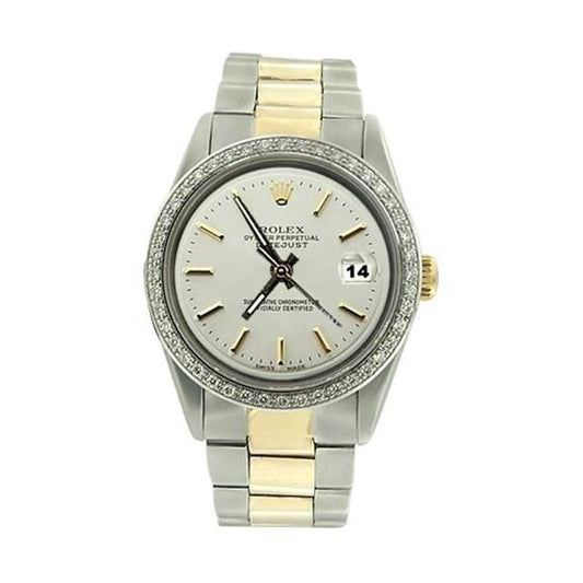 Herren-Rolex-Datejust-Uhr, weißes Stick-Zifferblatt, Perpetual Edelstahl & Gold, SCHNELLES EINSTELLEN
