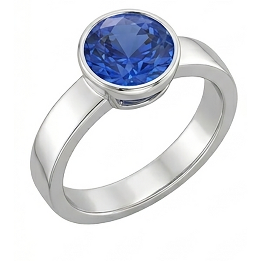 Herren Solitär Ring Lünette Set Runder Blauer Saphir
