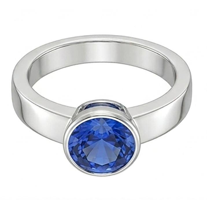 Herren Solitär Ring Lünette Set Runder Blauer Saphir