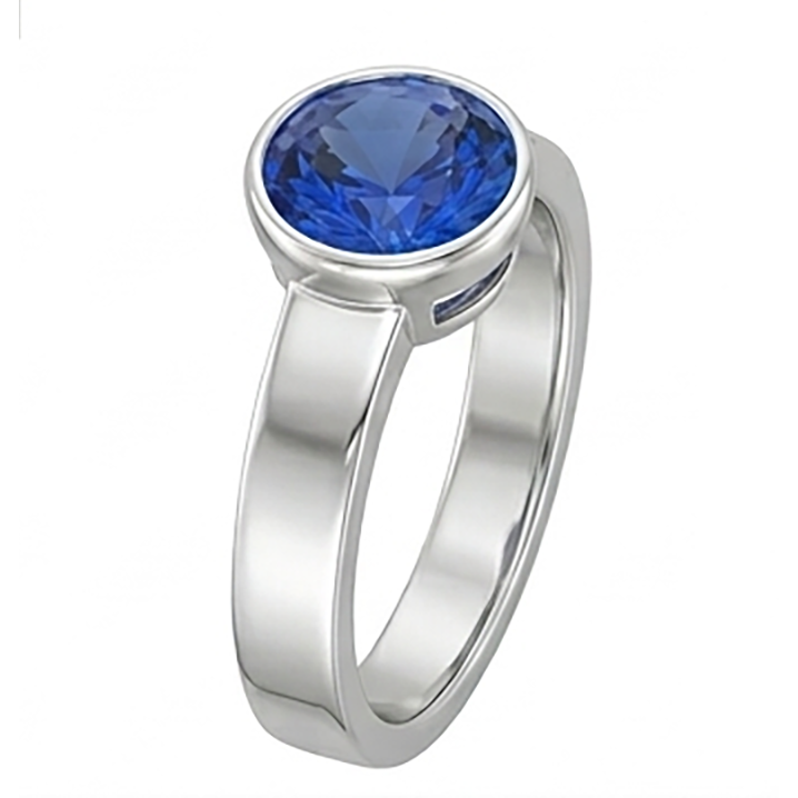 Herren Solitär Ring Lünette Set Runder Blauer Saphir
