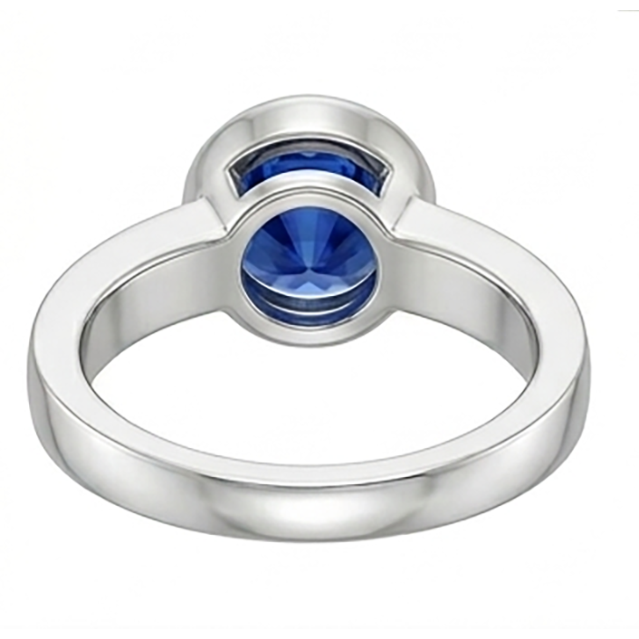 Herren Solitär Ring Lünette Set Runder Blauer Saphir