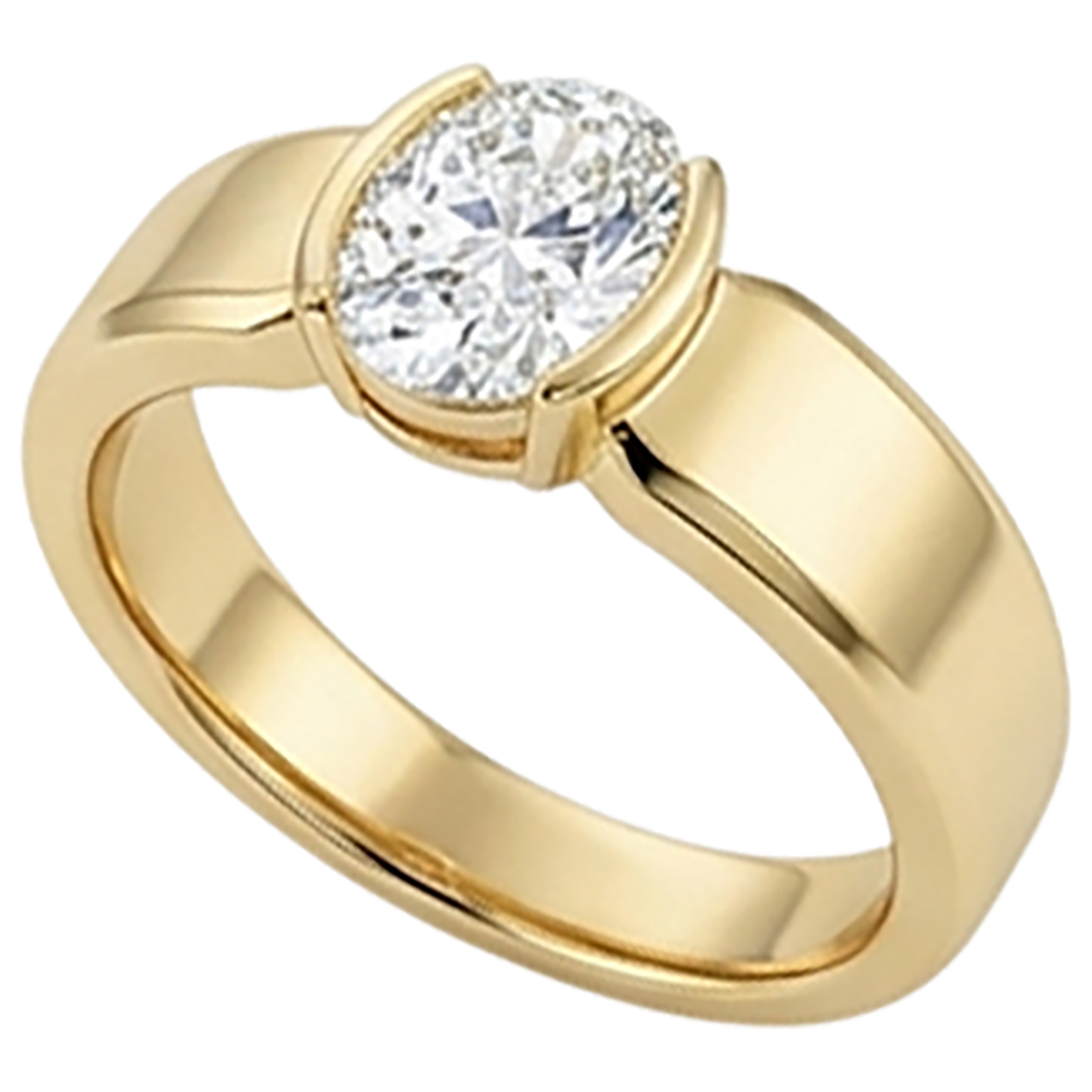 Herren-Solitärring, ovaler Aus der Erde Abgebauter Natürlicher Diamant, 1,50 Karat, echter Gelbgoldschmuck