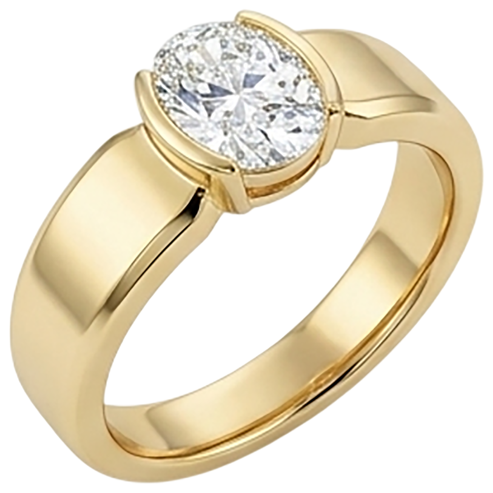Herren-Solitärring, ovaler Aus der Erde Abgebauter Natürlicher Diamant, 1,50 Karat, echter Gelbgoldschmuck