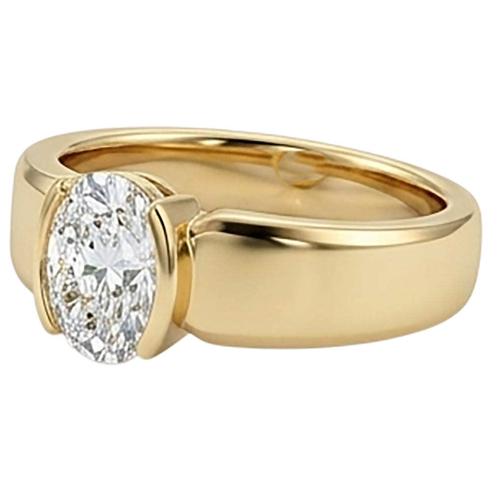 Herren-Solitärring, ovaler Aus der Erde Abgebauter Natürlicher Diamant, 1,50 Karat, echter Gelbgoldschmuck