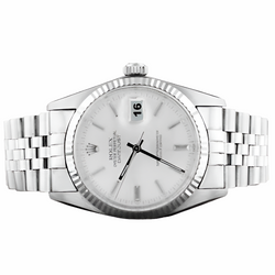 Herren Rolex Datejust Uhr, silbernes Zifferblatt, geriffelte Lünette, Edelstahl-Armband