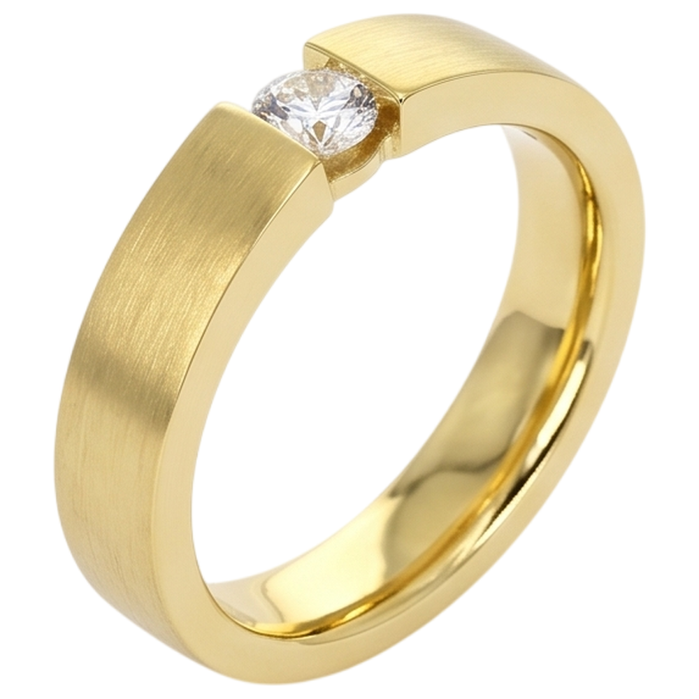 Herrenring Echt Aus der Erde Abgebauter Natürlicher Diamant Gelbgold 14K 0,75 Karat Tension Set