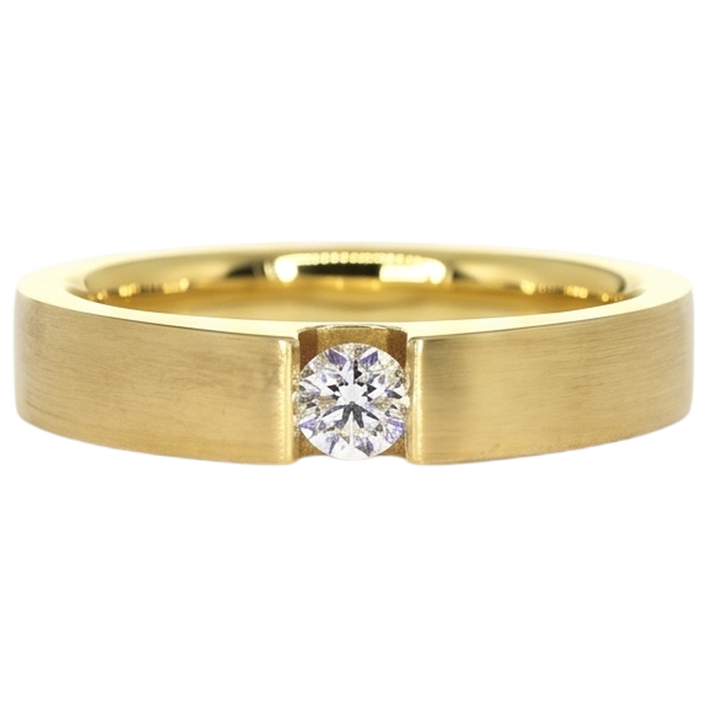Herrenring Echt Aus der Erde Abgebauter Natürlicher Diamant Gelbgold 14K 0,75 Karat Tension Set