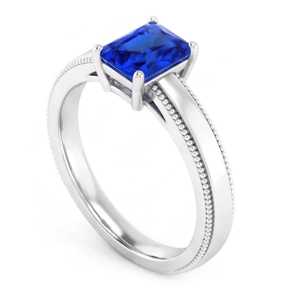 Herrenring Weißgold Solitär Ceylon-Saphir 1,50 ct Milgrain Schaft