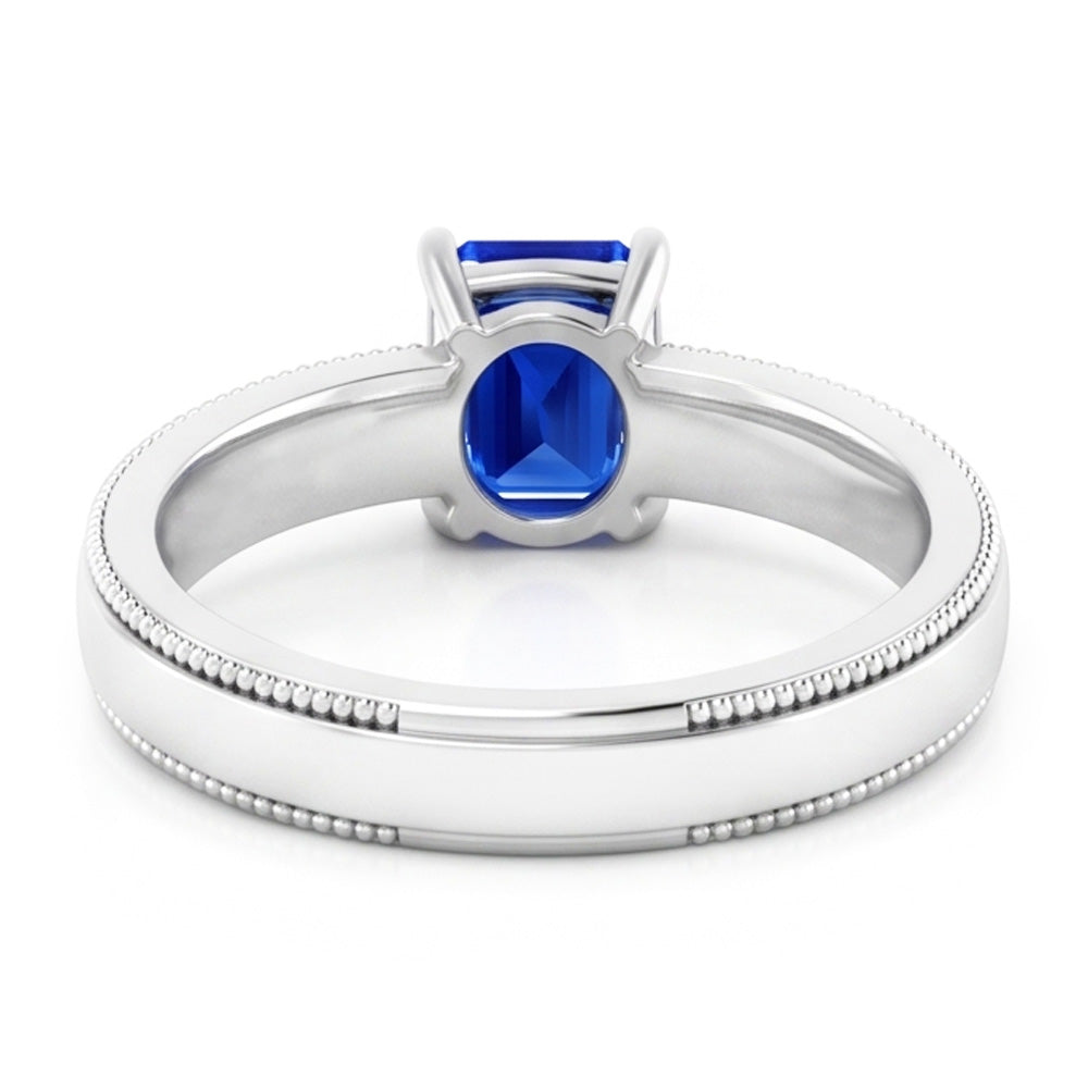 Herrenring Weißgold Solitär Ceylon-Saphir 1,50 ct Milgrain Schaft