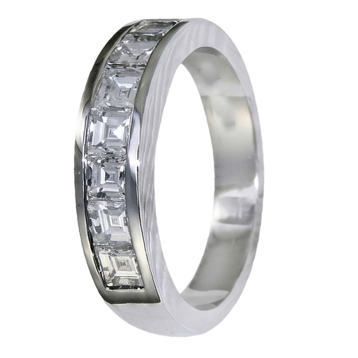 Herrenring aus 14 Karat Weißgold mit Asscherschliff-Echt-Aus der Erde Abgebauter Natürlicher Diamant-Ehering