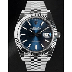 Herrenuhr Rolex Datejust aus Edelstahl mit blauem Leuchtzifferblatt