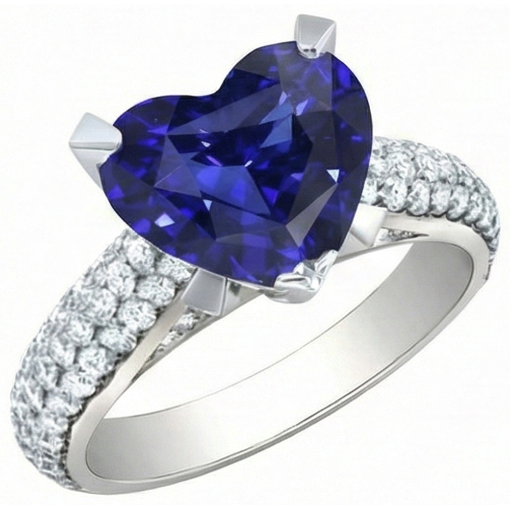 Herz Blauer Saphir Natürlicher Diamant ( nicht im Labor gezüchtet )ring 5 Karat Weißgold Schmuck