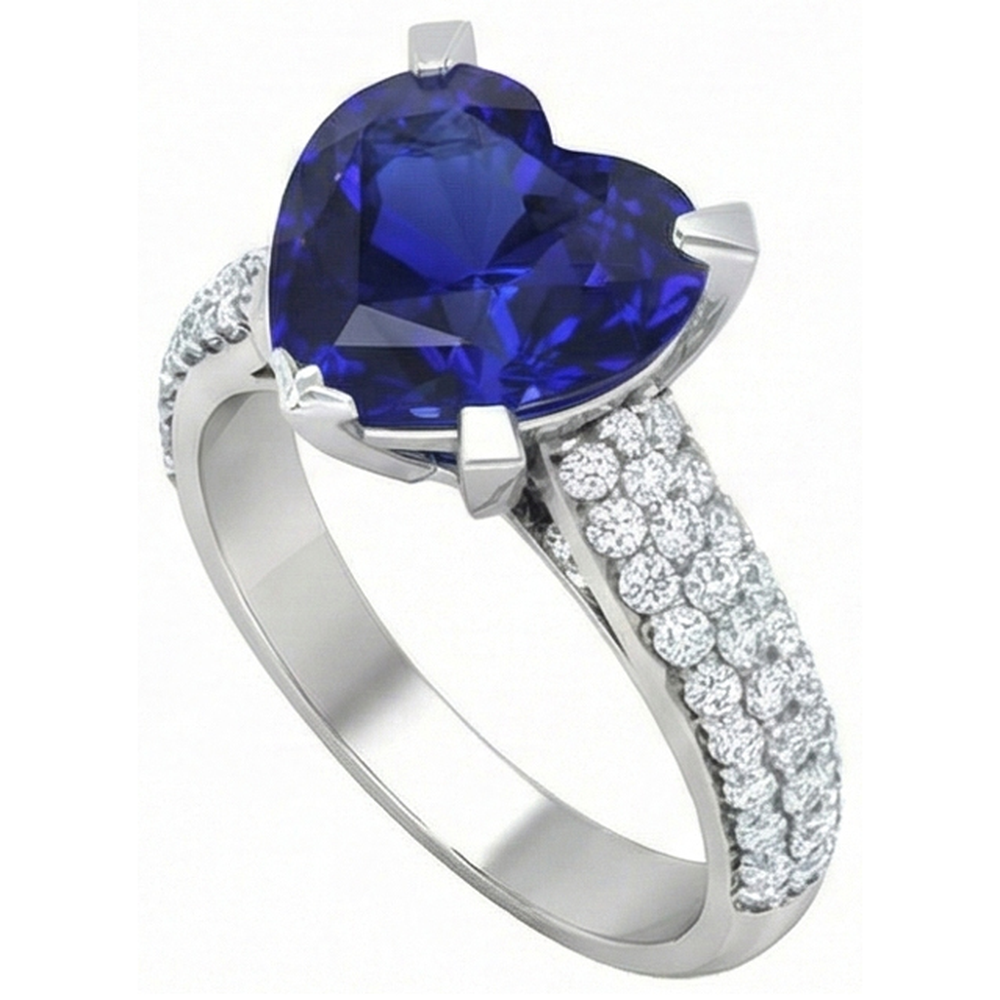 Herz Blauer Saphir Natürlicher Diamant ( nicht im Labor gezüchtet )ring 5 Karat Weißgold Schmuck