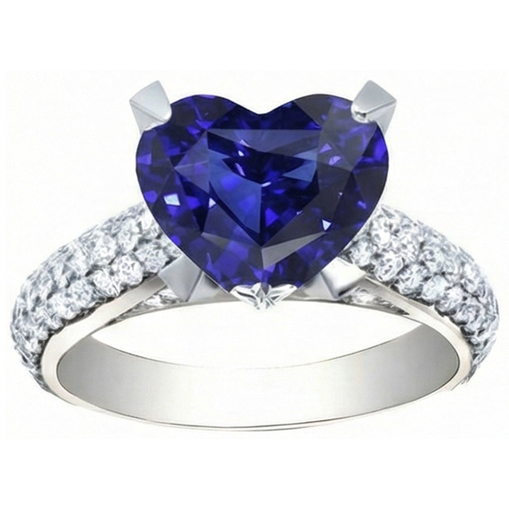 Herz Blauer Saphir Natürlicher Diamant ( nicht im Labor gezüchtet )ring 5 Karat Weißgold Schmuck