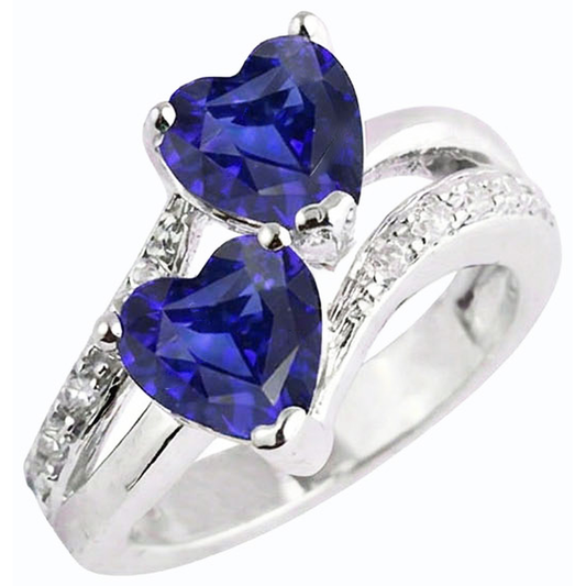Herz Blauer Saphir Natürlicher Diamant ( nicht im Labor gezüchtet )ring 2 Steine Split Schaft 3.50 Karat