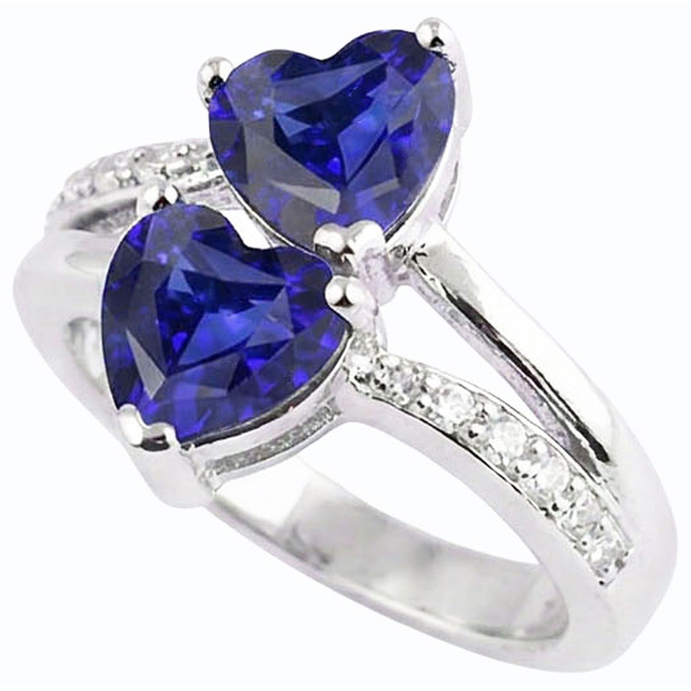 Herz Blauer Saphir Natürlicher Diamant ( nicht im Labor gezüchtet )ring 2 Steine Split Schaft 3.50 Karat