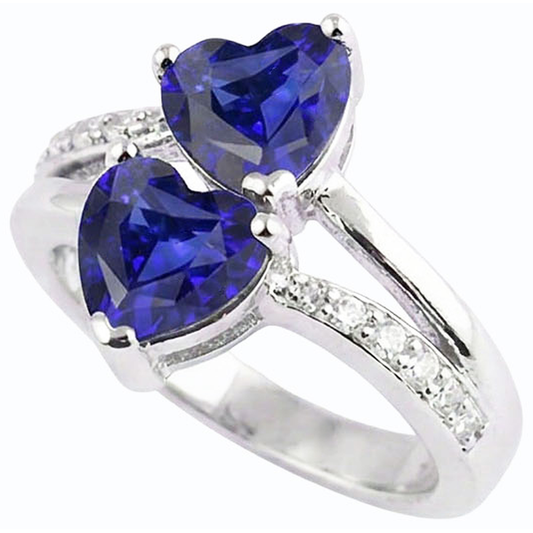 Herz Blauer Saphir Natürlicher Diamant ( nicht im Labor gezüchtet )ring 2 Steine Split Schaft 3.50 Karat