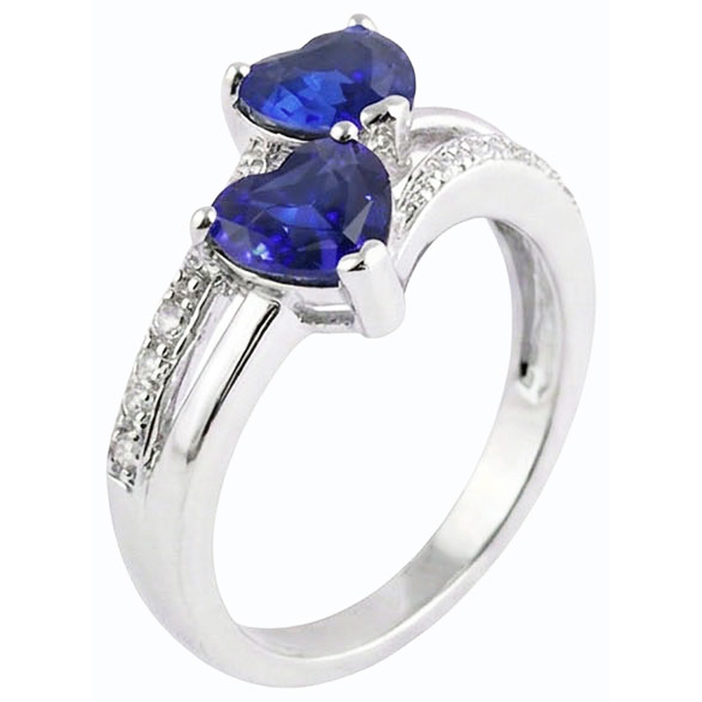 Herz Blauer Saphir Natürlicher Diamant ( nicht im Labor gezüchtet )ring 2 Steine Split Schaft 3.50 Karat