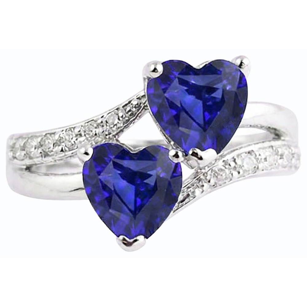Herz Blauer Saphir Natürlicher Diamant ( nicht im Labor gezüchtet )ring 2 Steine Split Schaft 3.50 Karat