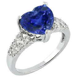 Herz Ceylon Blauer Saphir Ring Mit Aus der Erde Abgebauter Natürlicher Diamanten 7 Karat Gold 14K