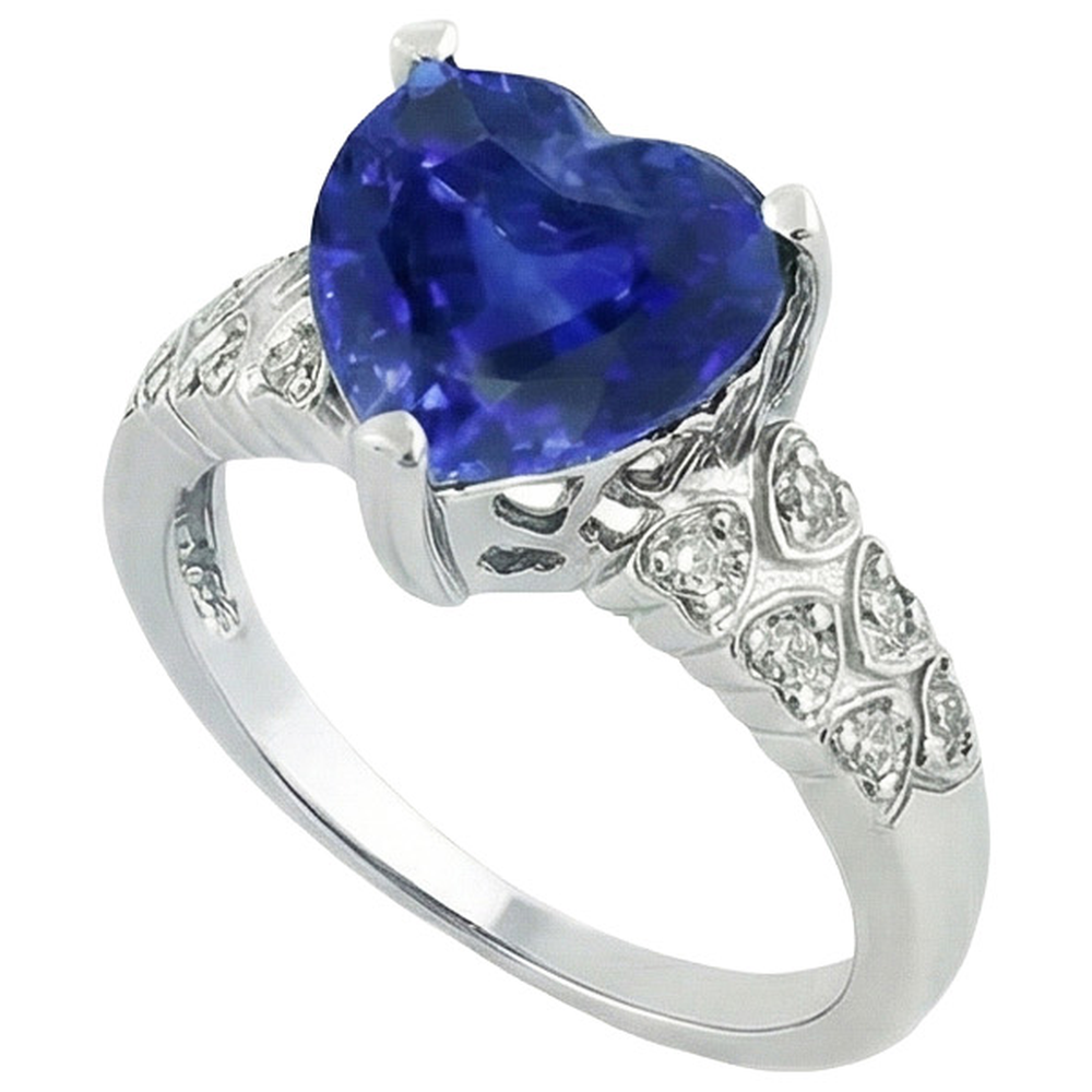 Herz Ceylon Blauer Saphir Ring Mit Aus der Erde Abgebauter Natürlicher Diamanten 7 Karat Gold 14K