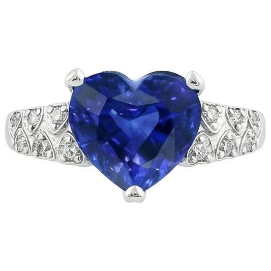 Herz Ceylon Blauer Saphir Ring Mit Aus der Erde Abgebauter Natürlicher Diamanten 7 Karat Gold 14K