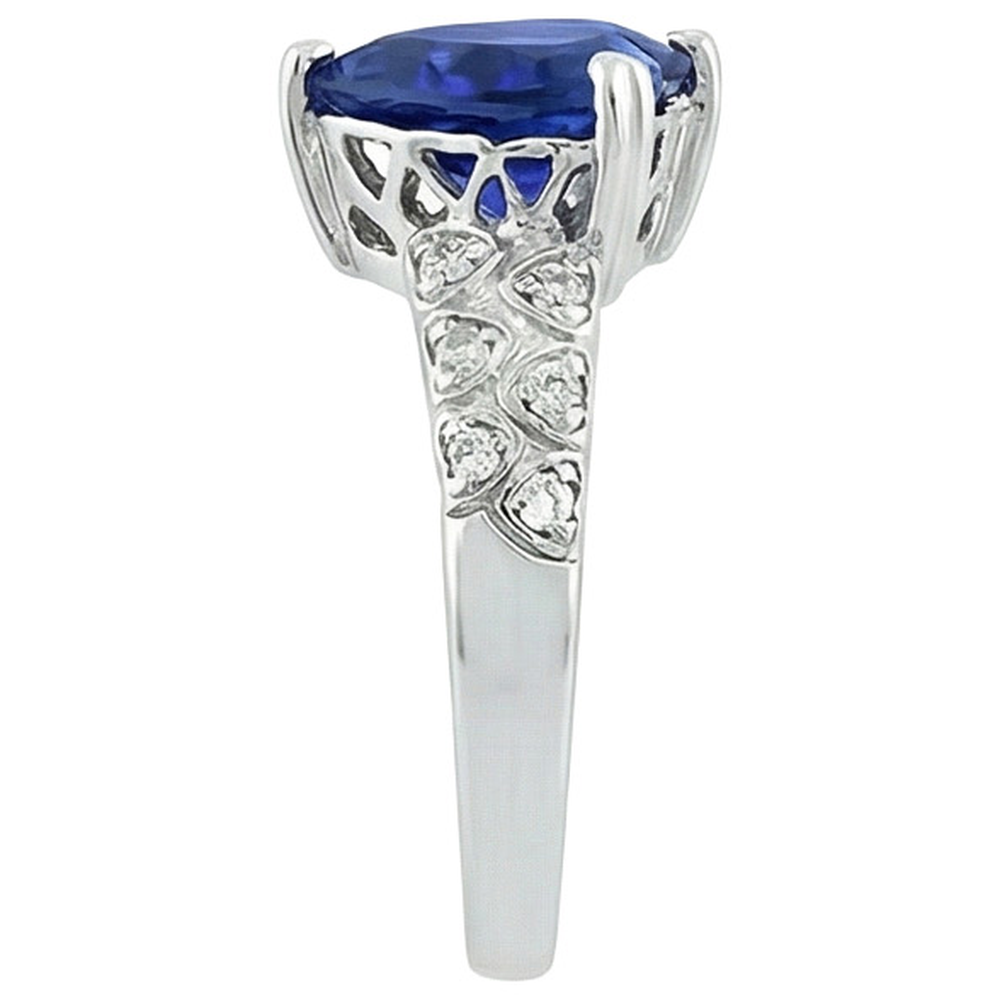Herz Ceylon Blauer Saphir Ring Mit Aus der Erde Abgebauter Natürlicher Diamanten 7 Karat Gold 14K