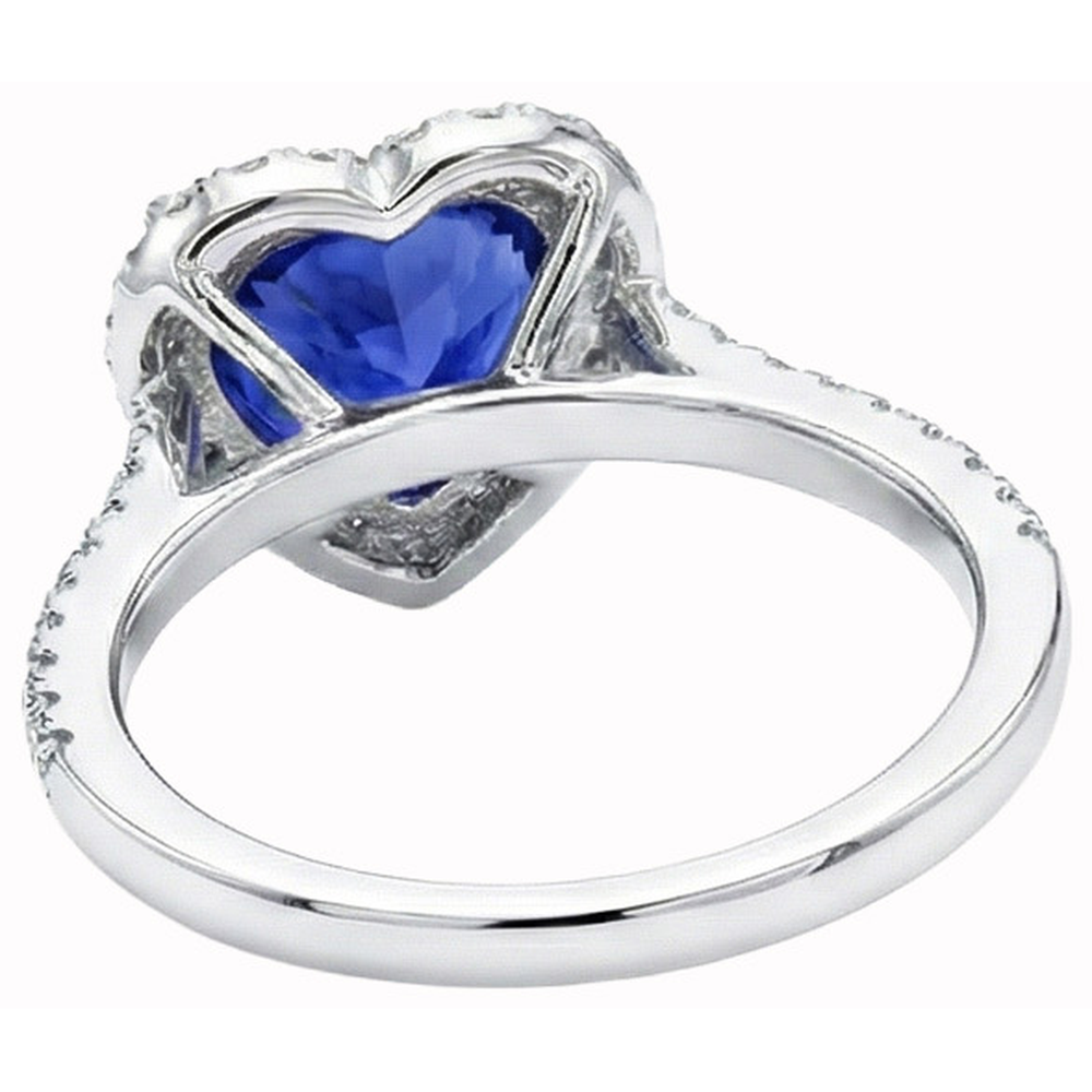 Herz Ceylon Saphir Runder Aus der Erde Abgebauter Natürlicher Diamanten Ring 4 Kt Weißgold 14K
