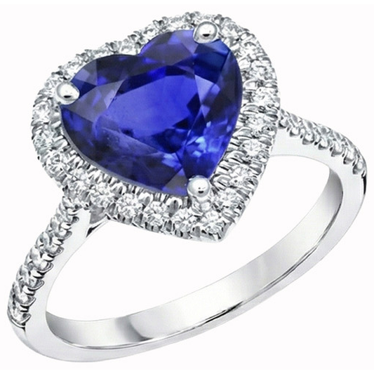 Herz Ceylon Saphir Runder Aus der Erde Abgebauter Natürlicher Diamanten Ring 4 Kt Weißgold 14K