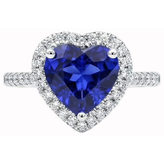 Herz Ceylon Saphir Runder Aus der Erde Abgebauter Natürlicher Diamanten Ring 4 Kt Weißgold 14K