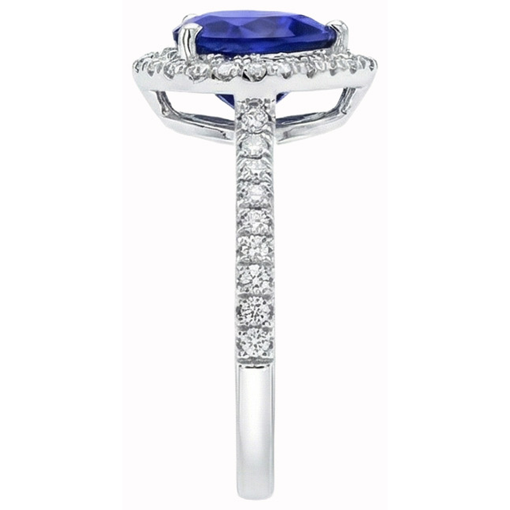 Herz Ceylon Saphir Runder Aus der Erde Abgebauter Natürlicher Diamanten Ring 4 Kt Weißgold 14K