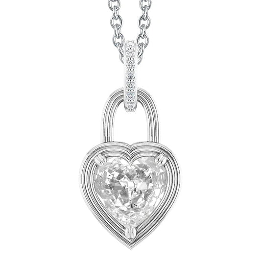 Herz-Echt-Diamant-Anhänger mit Schloss im Altschliff, 4 Karat Weißgold, 14K