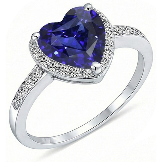 Herz Halo Blauer Saphir Ring Krappenbesatz Natürlicher Diamant ( nicht im Labor gezüchtet )en 4 Karat Weißgold