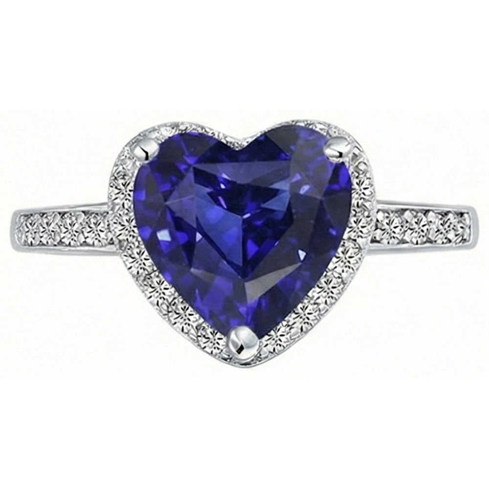 Herz Halo Blauer Saphir Ring Krappenbesatz Natürlicher Diamant ( nicht im Labor gezüchtet )en 4 Karat Weißgold