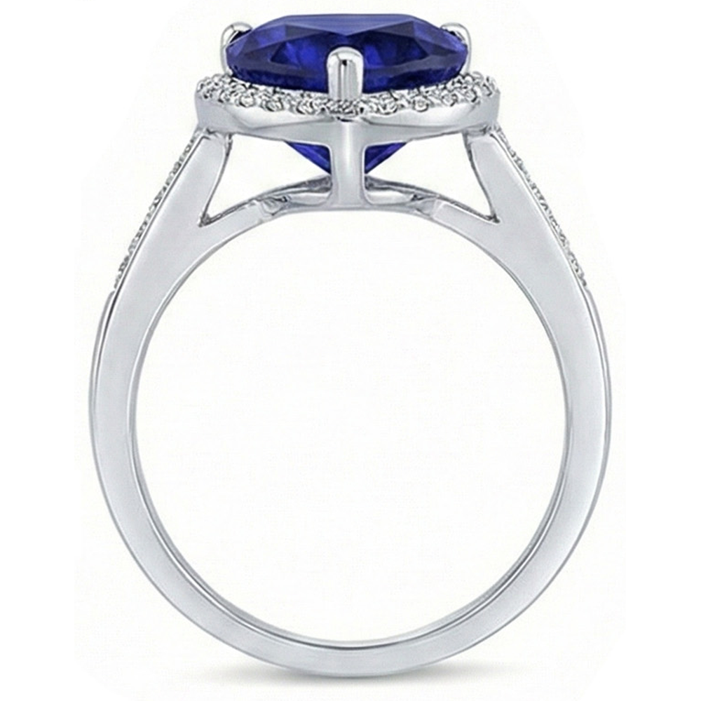 Herz Halo Blauer Saphir Ring Krappenbesatz Natürlicher Diamant ( nicht im Labor gezüchtet )en 4 Karat Weißgold