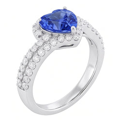 Herz Halo Hellblauer Saphir Ring 4,50 Karat Doppelschaft Schmuck