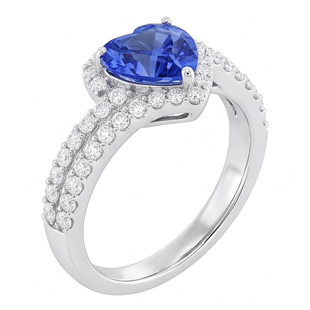 Herz Halo Hellblauer Saphir Ring 4,50 Karat Doppelschaft Schmuck