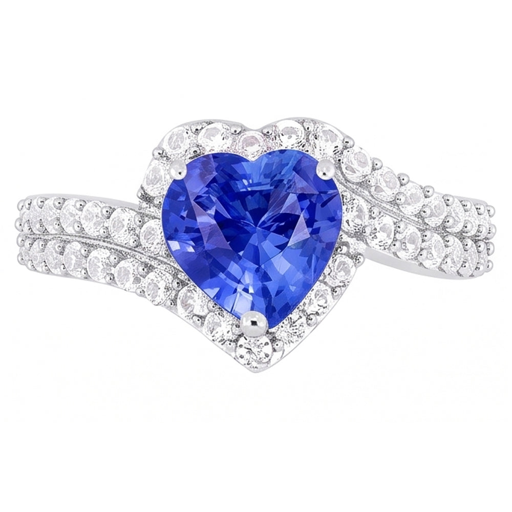 Herz Halo Hellblauer Saphir Ring 4,50 Karat Doppelschaft Schmuck