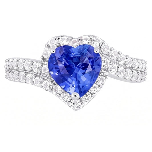 Herz Halo Hellblauer Saphir Ring 4,50 Karat Doppelschaft Schmuck