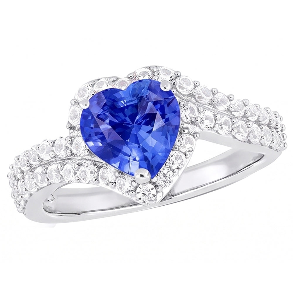 Herz Halo Hellblauer Saphir Ring 4,50 Karat Doppelschaft Schmuck