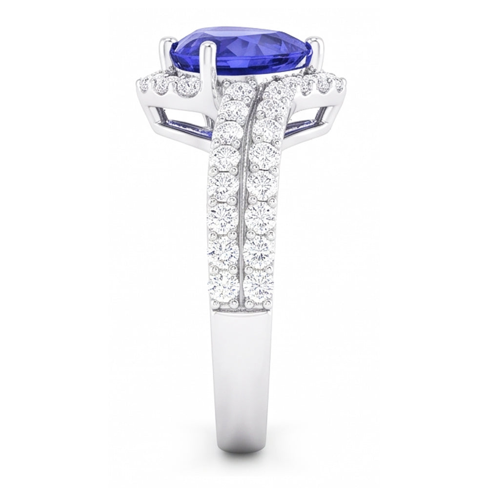 Herz Halo Hellblauer Saphir Ring 4,50 Karat Doppelschaft Schmuck
