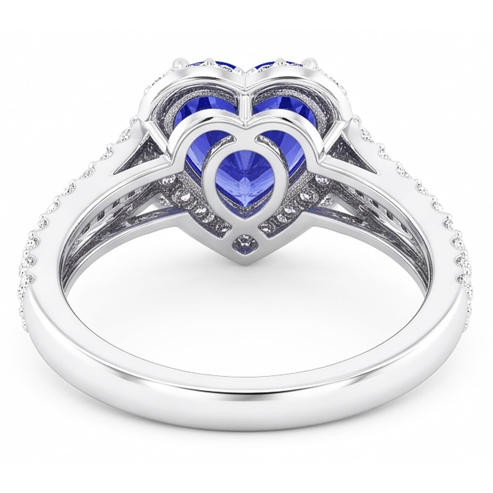 Herz Halo Hellblauer Saphir Ring 4,50 Karat Doppelschaft Schmuck