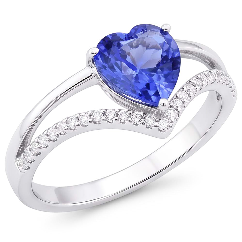 Herz Natürlicher Diamant ( nicht im Labor gezüchtet ) Schmuck Hellblauer Saphir Ring 2 Karat Gold 14K