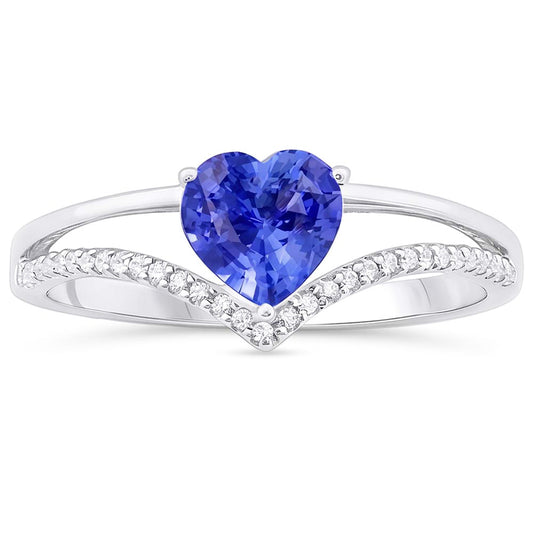 Herz Natürlicher Diamant ( nicht im Labor gezüchtet ) Schmuck Hellblauer Saphir Ring 2 Karat Gold 14K