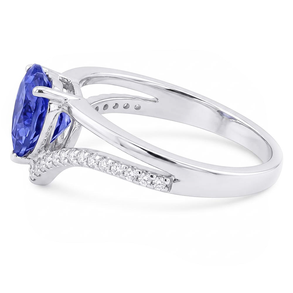 Herz Natürlicher Diamant ( nicht im Labor gezüchtet ) Schmuck Hellblauer Saphir Ring 2 Karat Gold 14K