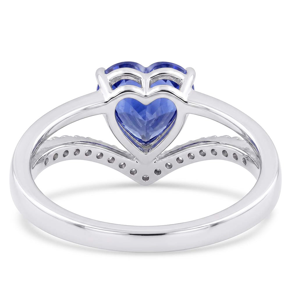 Herz Natürlicher Diamant ( nicht im Labor gezüchtet ) Schmuck Hellblauer Saphir Ring 2 Karat Gold 14K