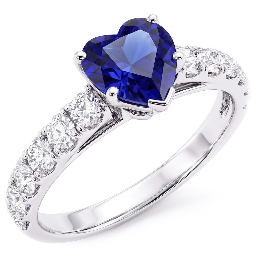 Herz-Saphir-Edelstein-Ring & Doppelpavé-Natürlicher Diamant ( nicht im Labor gezüchtet )-Akzente 3,50 Karat