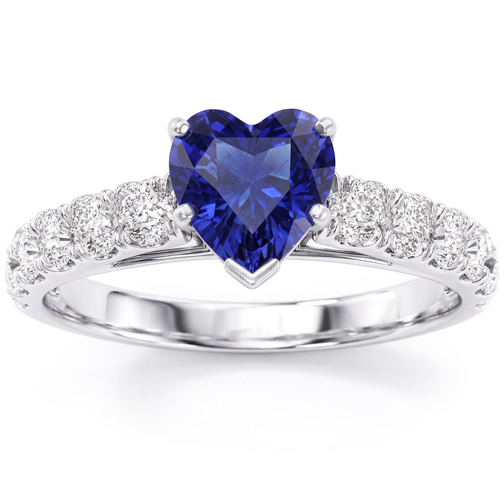 Herz-Saphir-Edelstein-Ring & Doppelpavé-Natürlicher Diamant ( nicht im Labor gezüchtet )-Akzente 3,50 Karat