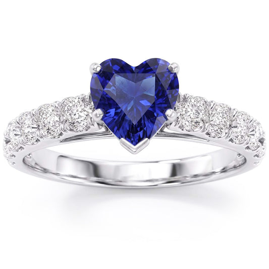 Herz-Saphir-Edelstein-Ring & Doppelpavé-Natürlicher Diamant ( nicht im Labor gezüchtet )-Akzente 3,50 Karat